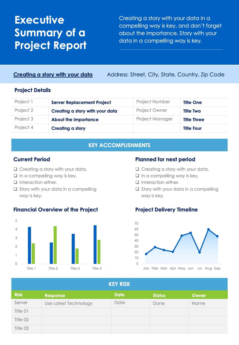 Blue Executive Summary Of A Project Report One Page Document – Infografolio