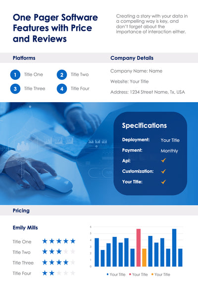One-Pagers-Infographics Infographics Orange and Blue Software Features with Price and Reviews One Page Summary Report Document powerpoint-template keynote-template google-slides-template infographic-template