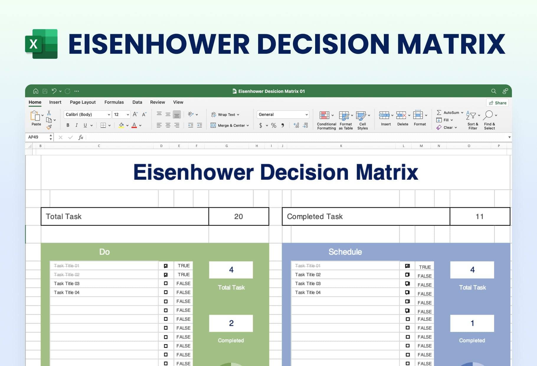 Eisenhower Matrix Decision Matrix Spreadsheet S08072301 | Infografolio