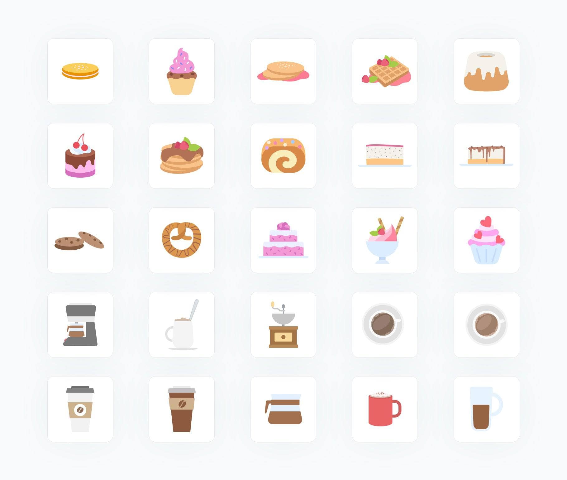 Accounting-Flat-Vector-Icons Icons Coffee Donuts and Cakes Items Flat Vector Icons S02142201 powerpoint-template keynote-template google-slides-template infographic-template