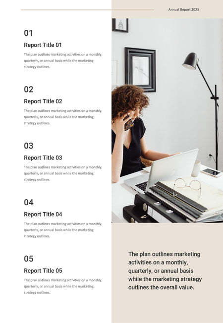 Annual-Report-Documents Documents Beige and Dark Gray Minimalist Annual Report PowerPoint Template powerpoint-template keynote-template google-slides-template infographic-template