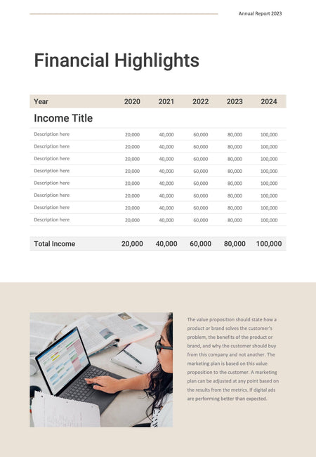 Annual-Report-Documents Documents Beige and Dark Gray Minimalist Annual Report PowerPoint Template powerpoint-template keynote-template google-slides-template infographic-template