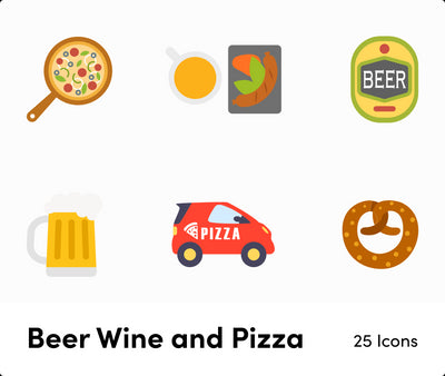 Beer Wine and Pizza-Flat-Vector-Icons Icons Beer Wine and Pizza Flat Vector Icons S12092101 powerpoint-template keynote-template google-slides-template infographic-template
