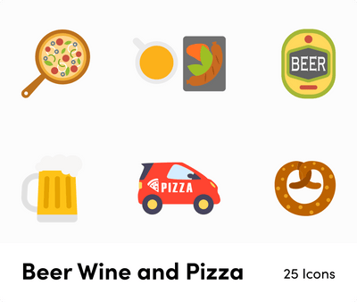 Beer Wine and Pizza-Flat-Vector-Icons Icons Beer Wine and Pizza Flat Vector Icons S12092101 powerpoint-template keynote-template google-slides-template infographic-template