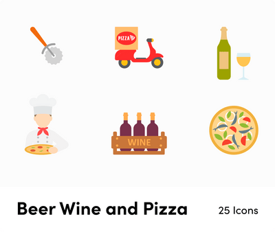 Beer Wine and Pizza-Flat-Vector-Icons Icons Beer Wine and Pizza Flat Vector Icons S12092104 powerpoint-template keynote-template google-slides-template infographic-template