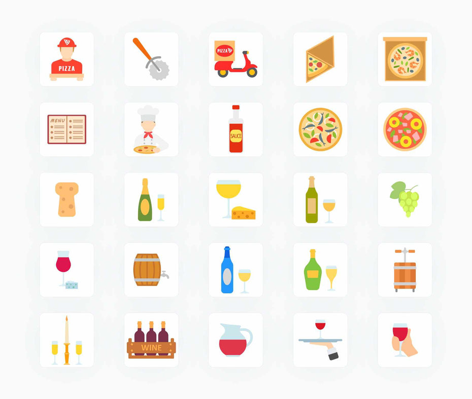 Beer Wine and Pizza-Flat-Vector-Icons Icons Beer Wine and Pizza Flat Vector Icons S12092104 powerpoint-template keynote-template google-slides-template infographic-template