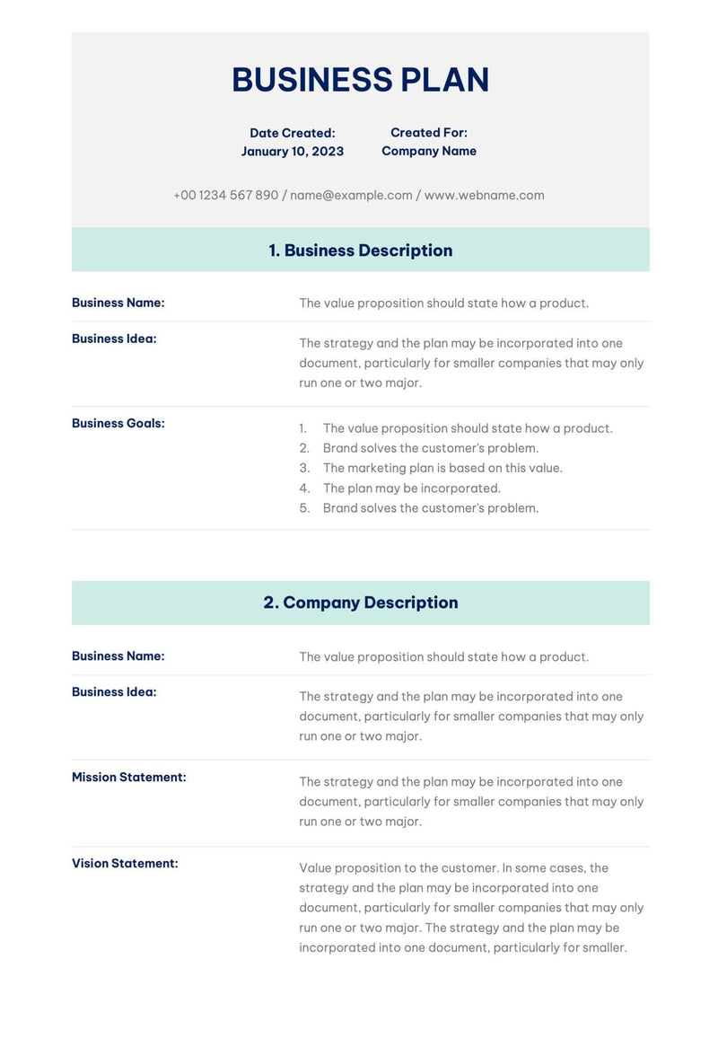 Business Plan Template S09082214 | Infografolio