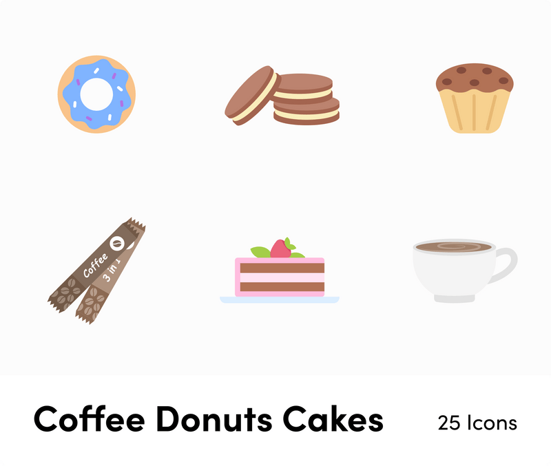 Coffee-Donuts-Cakes-Flat-Vector-Icons Icons Coffee Donuts and Cakes Items Flat Vector Icons S02142202 powerpoint-template keynote-template google-slides-template infographic-template