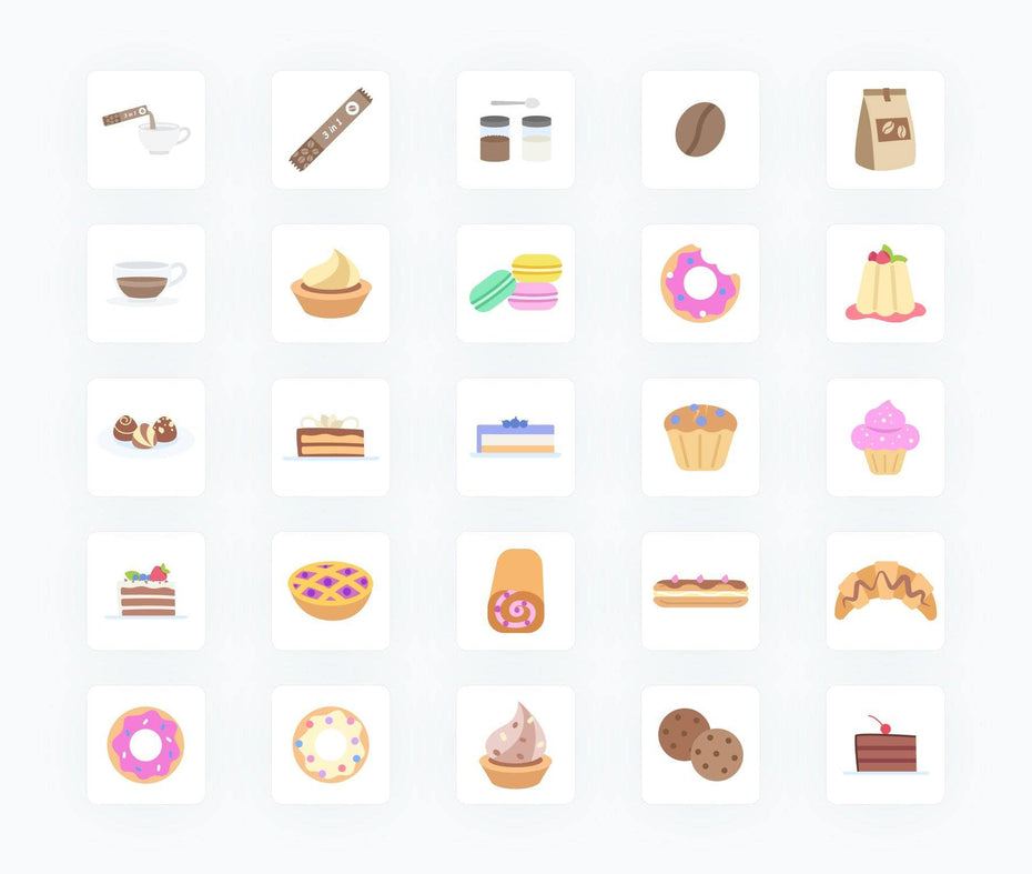 Coffee-Donuts-Cakes-Flat-Vector-Icons Icons Coffee Donuts and Cakes Items Flat Vector Icons S02142204 powerpoint-template keynote-template google-slides-template infographic-template
