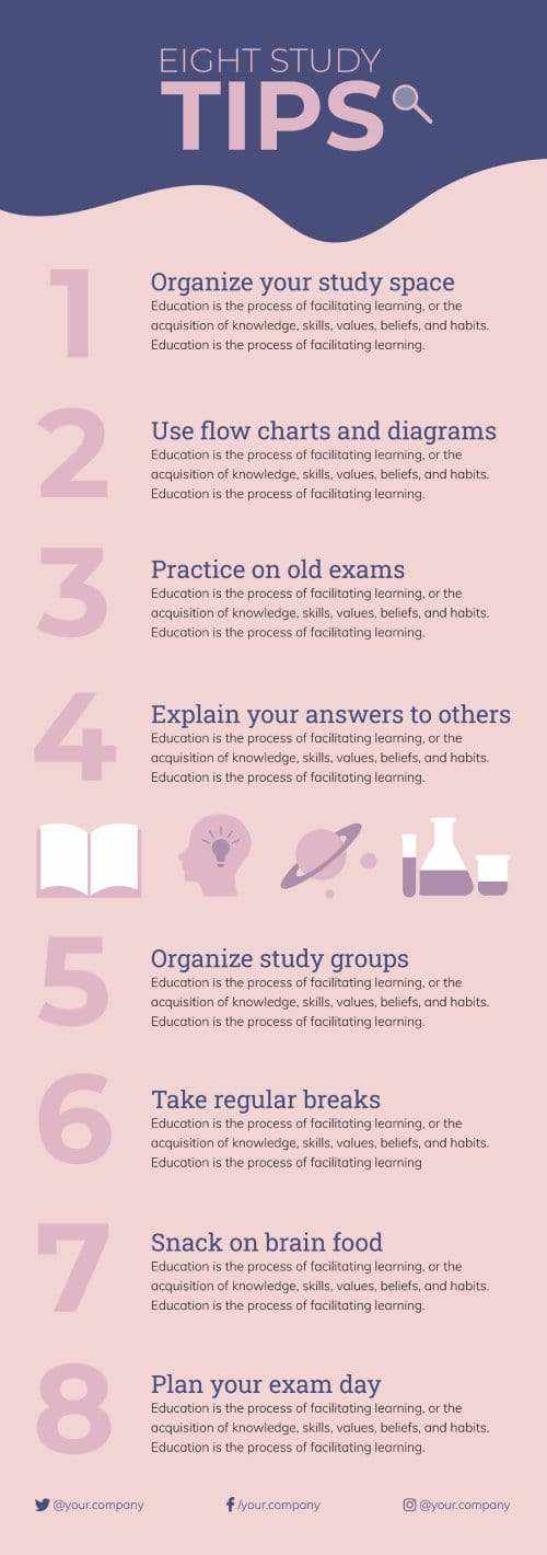 Eight Study Tips Education Infographic Template | Infografolio
