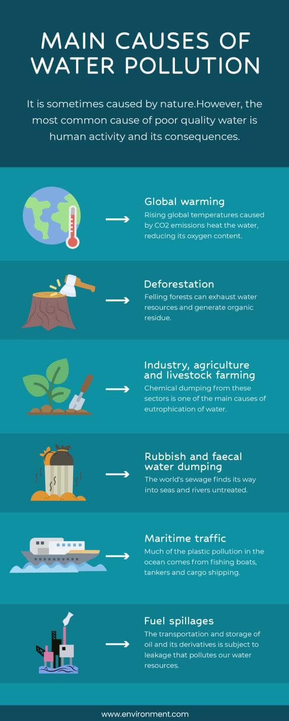 Main Causes of Water Pollution Environment Infographic Template