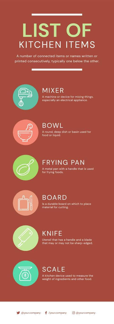 List-Infographics Infographics List of Kitchen Items Infographic Template powerpoint-template keynote-template google-slides-template infographic-template