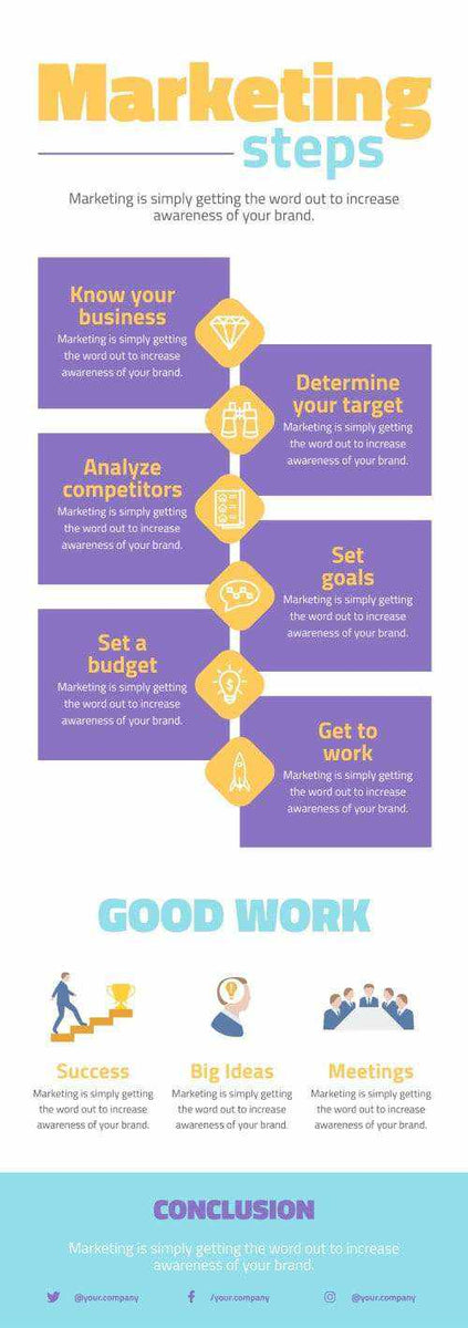 Yellow and Violet Marketing Steps Infographic Template – Infografolio