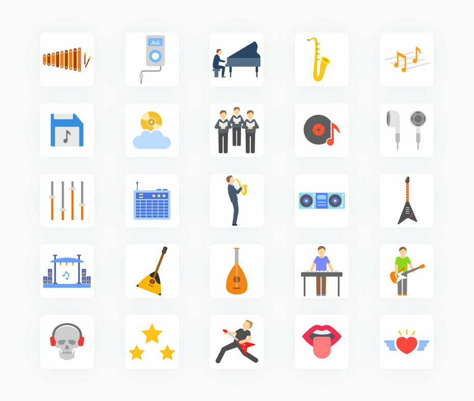 Music Industry-Flat-Vector-Icons Icons Music Industry Flat Vector Icons S12092102 powerpoint-template keynote-template google-slides-template infographic-template