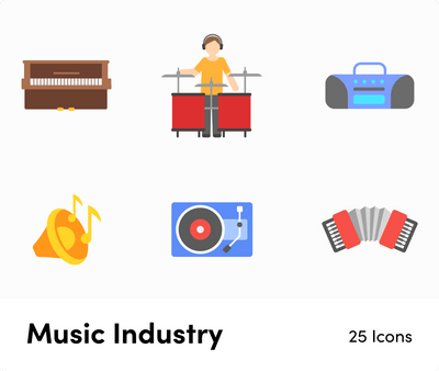 Music Industry-Flat-Vector-Icons Icons Music Industry Flat Vector Icons S12092104 powerpoint-template keynote-template google-slides-template infographic-template