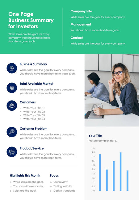One-Pagers-Infographics Documents Green One Page Business Summary for Investors Document Report powerpoint-template keynote-template google-slides-template infographic-template