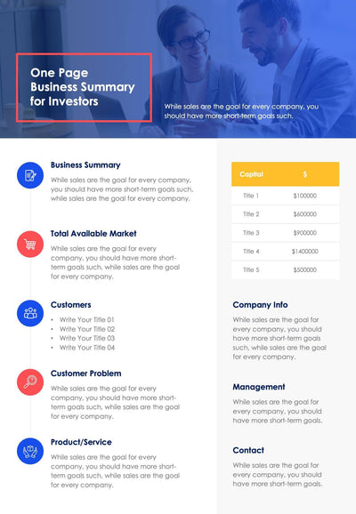 One-Pagers-Infographics Documents One Page Business Summary for Investors Document powerpoint-template keynote-template google-slides-template infographic-template
