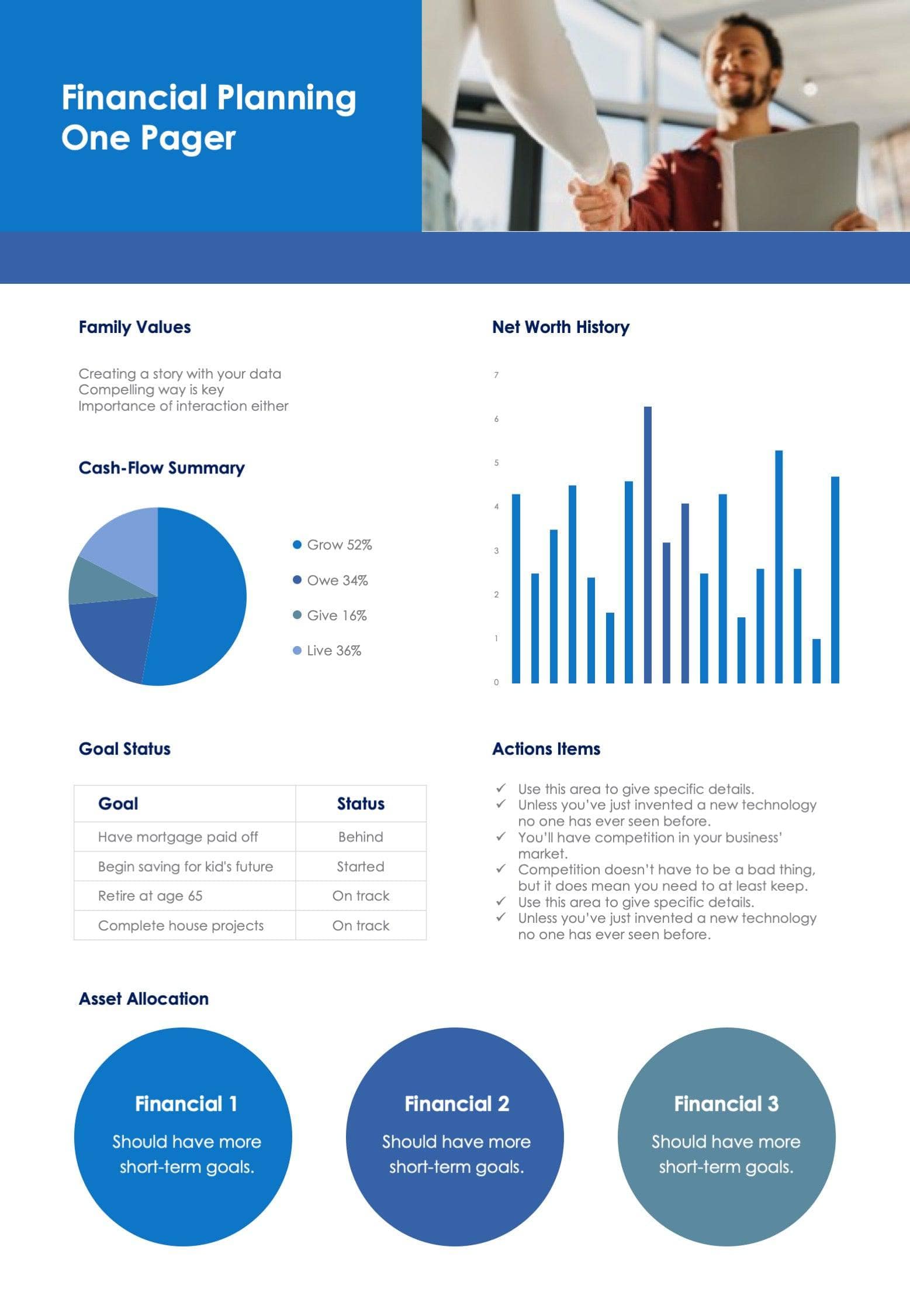 Persian Blue Financial Planning One Page Report Document | Infografolio