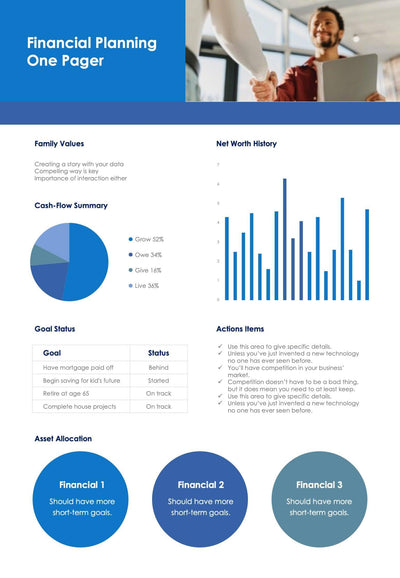 One-Pagers-Infographics Documents Persian Blue Financial Planning One Page Report Document powerpoint-template keynote-template google-slides-template infographic-template