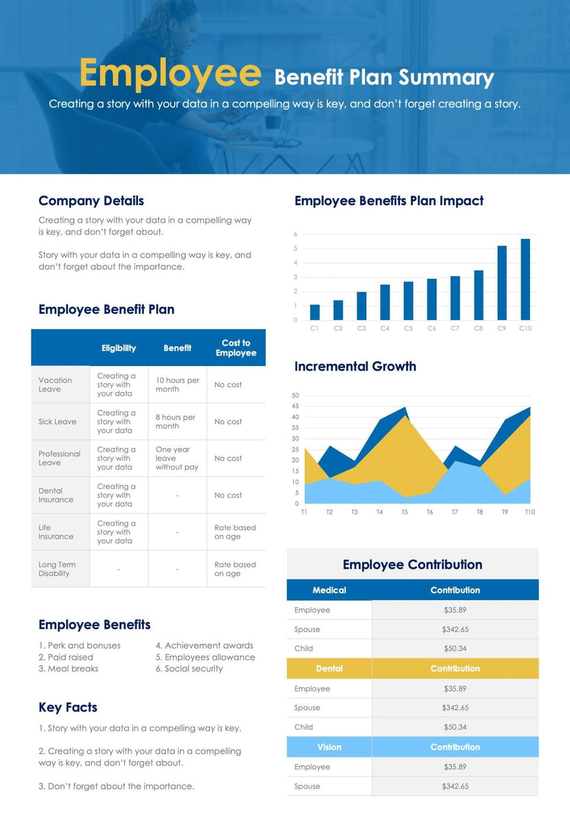 Sky Blue Yellow Employee Benefit Plan One Page Summary Document 