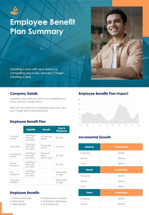 One-Pagers-Infographics Documents Teal Blue Employee Benefit Plan One Page Summary Document powerpoint-template keynote-template google-slides-template infographic-template