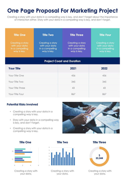 One-Pagers-Infographics Infographics Blue and Violet Proposal for Marketing Project One Page Summary Report Document powerpoint-template keynote-template google-slides-template infographic-template