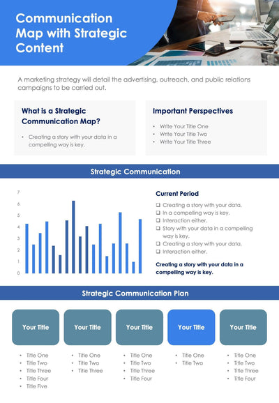 One-Pagers-Infographics Infographics Blue Communication Map with Strategic Content One Page Summary Report Document powerpoint-template keynote-template google-slides-template infographic-template