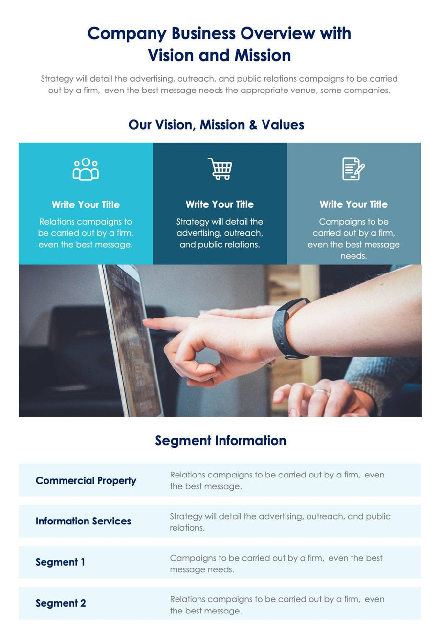 Blue Company Business Overview with Vision and Mission One Page Docume ...