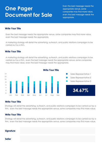 One-Pagers-Infographics Infographics Blue One Pager Document for Sale Report powerpoint-template keynote-template google-slides-template infographic-template