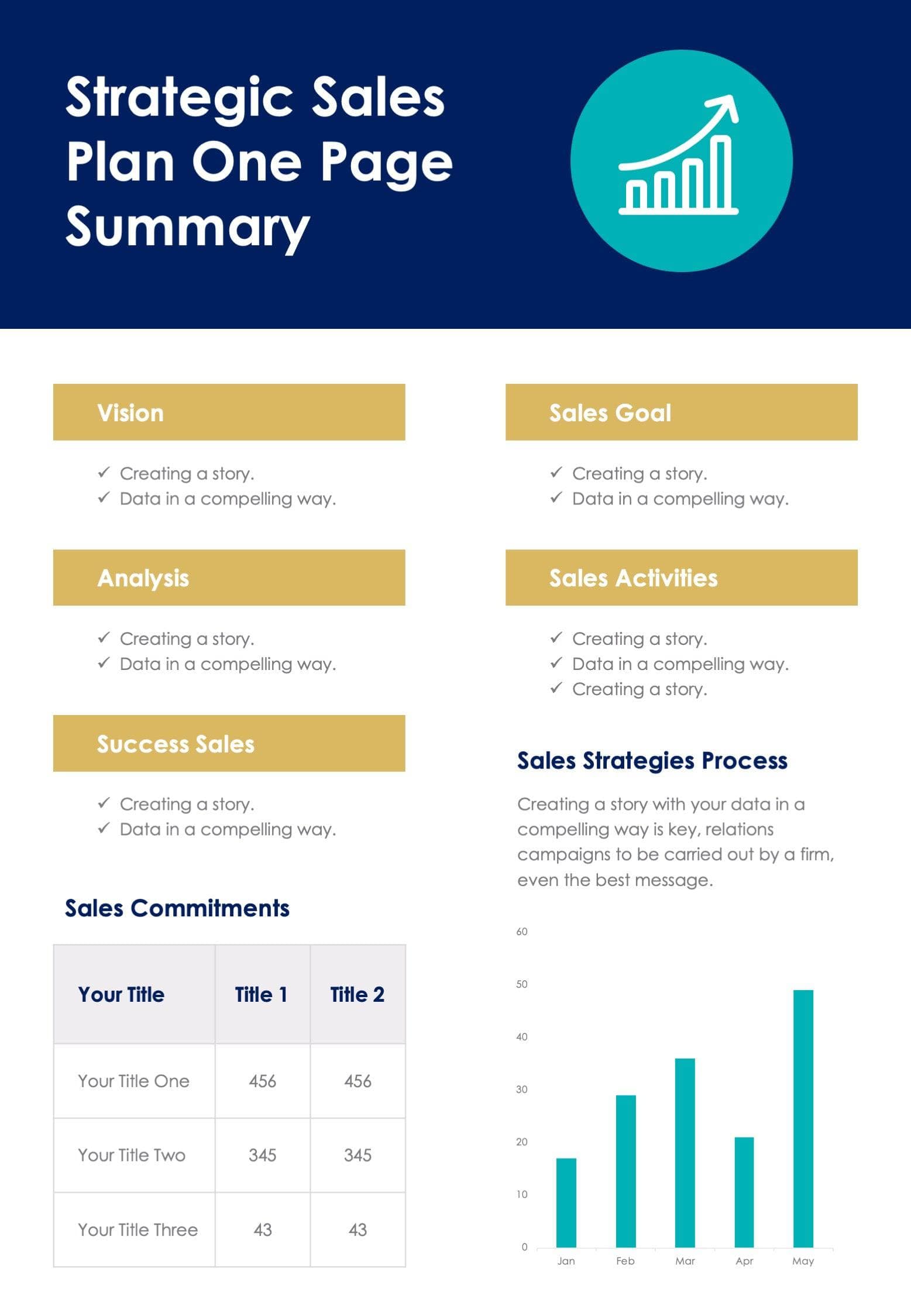 Blue Strategic Sales Plan One Page Summary Document Report | Infografolio