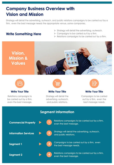 One-Pagers-Infographics Infographics Company Business Overview with Vision and Mission Document Report powerpoint-template keynote-template google-slides-template infographic-template