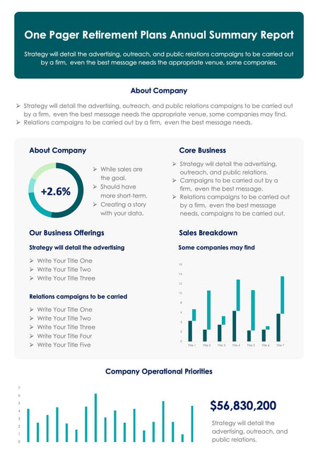 One-Pagers-Infographics Infographics Dark Green One Pager Retirement Plans Annual Summary Report Document powerpoint-template keynote-template google-slides-template infographic-template