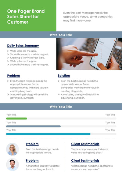 One-Pagers-Infographics Infographics Green One Pager Brand Sales Sheet for Customer Document powerpoint-template keynote-template google-slides-template infographic-template