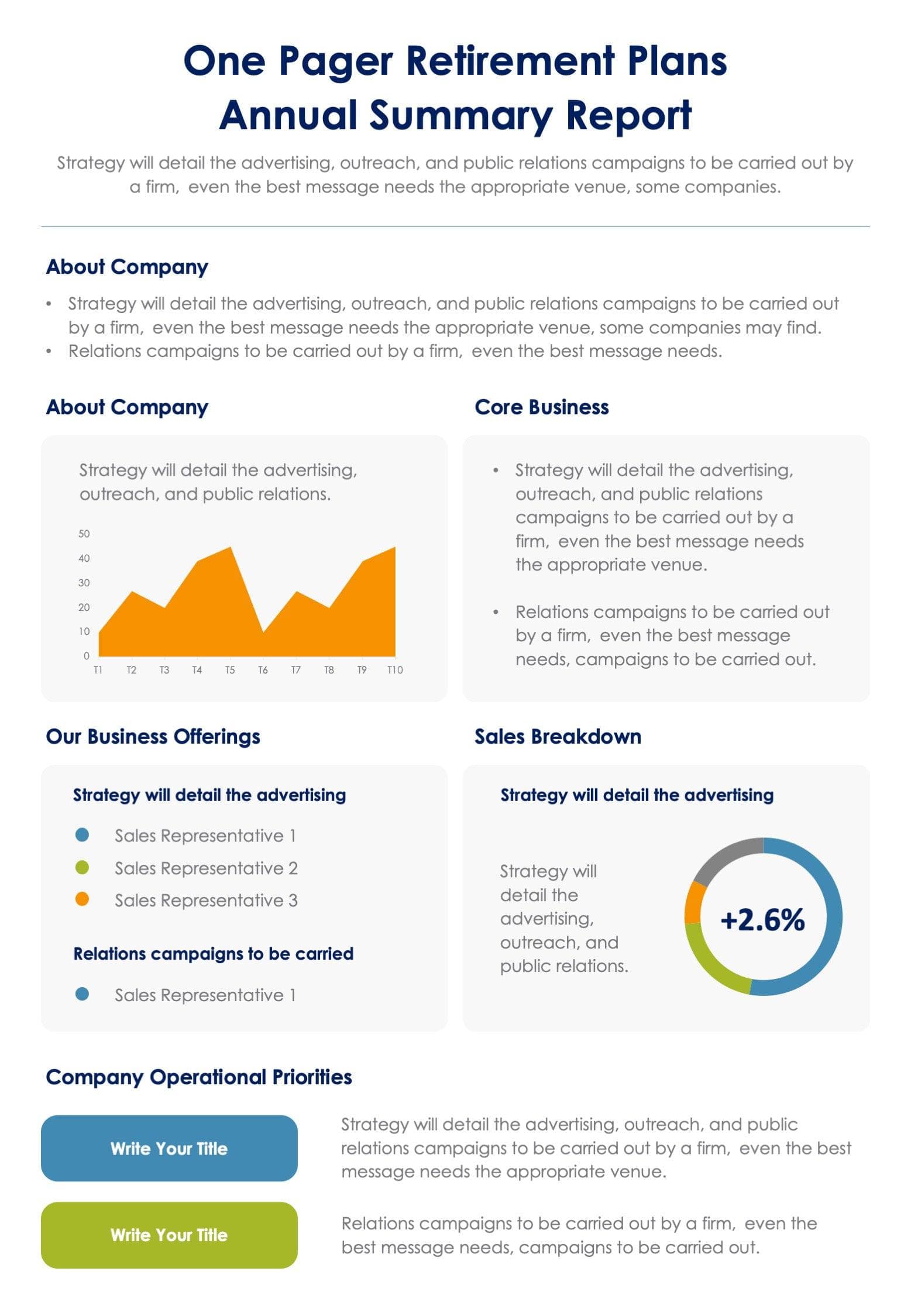 One Pager Retirement Plans Annual Summary Report Document | Infografolio