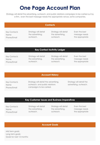 One-Pagers-Infographics Infographics Orange and Black One Page Account Plan Document Report powerpoint-template keynote-template google-slides-template infographic-template