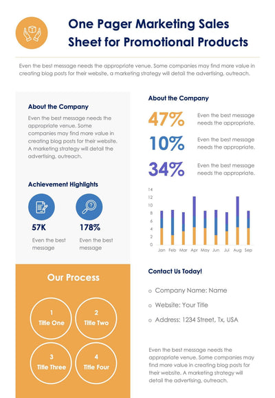 One-Pagers-Infographics Infographics Orange One Pager Marketing Sales Sheet for Promotional Products Document powerpoint-template keynote-template google-slides-template infographic-template