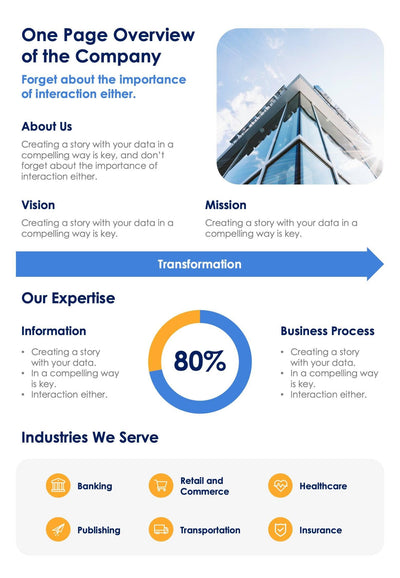 One-Pagers-Infographics Infographics Overview of the Company One Page Summary Report Document powerpoint-template keynote-template google-slides-template infographic-template