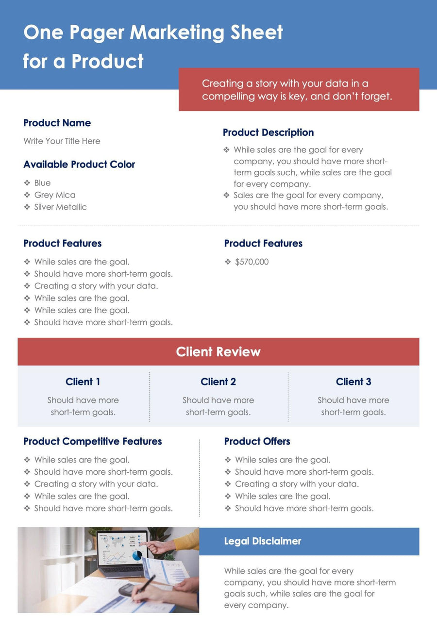 Red and Blue One Pager Marketing Sheet for a Product Document ...