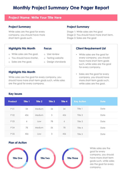 One-Pagers-Infographics Infographics Red Monthly Project Summary One Pager Report Document powerpoint-template keynote-template google-slides-template infographic-template