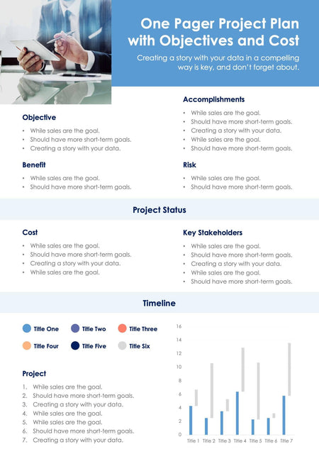 One-Pagers-Infographics Infographics Sky Blue One Pager Project Plan with Objectives and Cost Document Report powerpoint-template keynote-template google-slides-template infographic-template