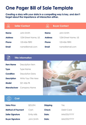 One-Pagers-Infographics Infographics White and Orange Bill of Sale One Page Summary Report Document powerpoint-template keynote-template google-slides-template infographic-template