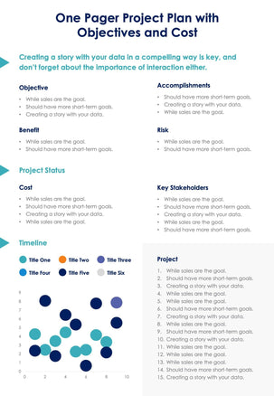 One-Pagers-Infographics Infographics White One Pager Project Plan with Objectives and Cost Document Report powerpoint-template keynote-template google-slides-template infographic-template