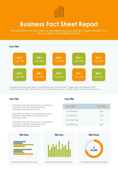 One-Pagers-Slides Infographics Orange Business Fact Sheet One Page Report Document powerpoint-template keynote-template google-slides-template infographic-template