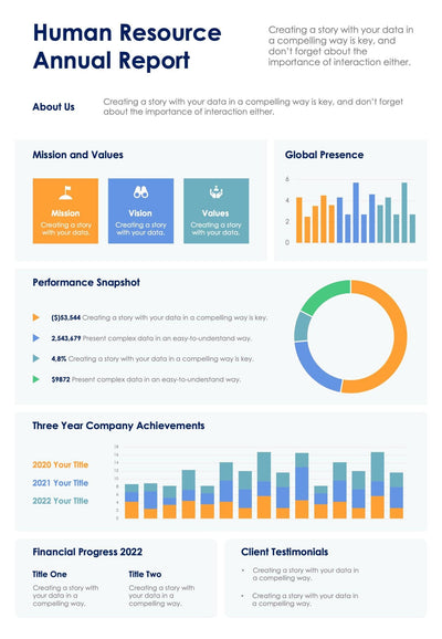 One-Pagers-Slides Infographics Three Color Human Resource Annual One Page Report Document powerpoint-template keynote-template google-slides-template infographic-template