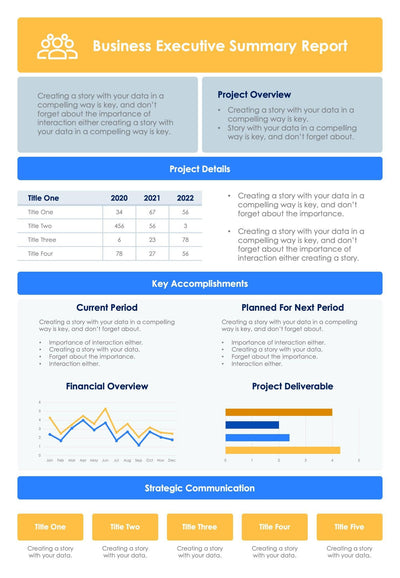 One-Pagers-Slides Infographics Yellow Business Executive One Page Summary Report Document powerpoint-template keynote-template google-slides-template infographic-template