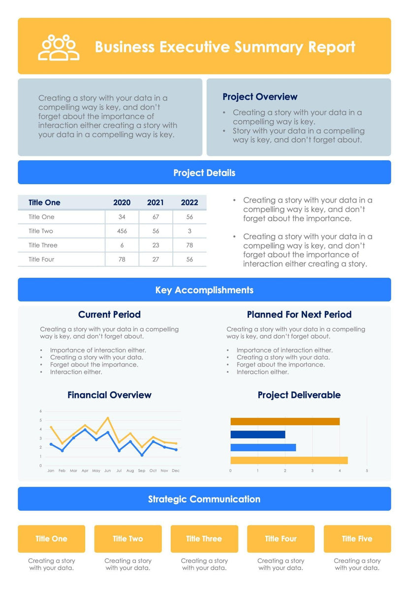 Yellow Business Executive One Page Summary Report Document – Infografolio