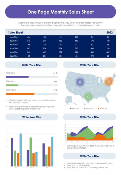 One-Pagers-Slides Slides Blue and Violet One Page Monthly Sales Sheet Document powerpoint-template keynote-template google-slides-template infographic-template