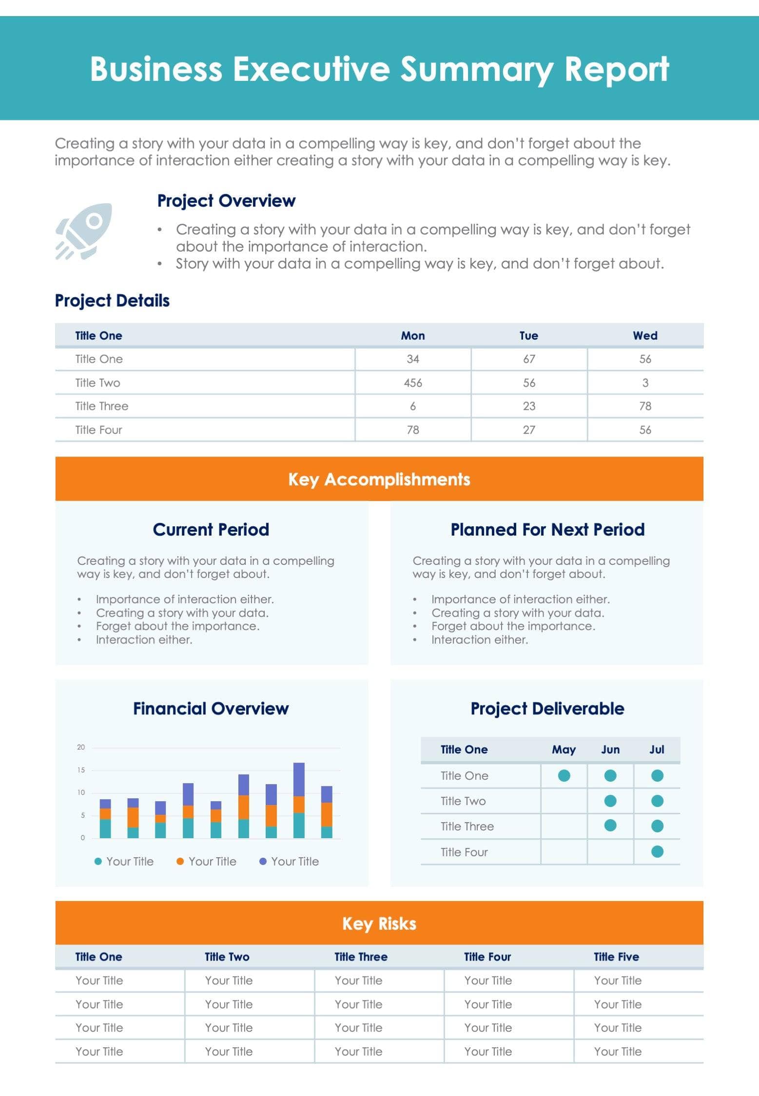 Business Executive One Page Summary Report Document | Infografolio