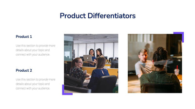 Product Differentiation-Slides Slides Product Differentiators Violet and Blue Slide Template S11042201 powerpoint-template keynote-template google-slides-template infographic-template