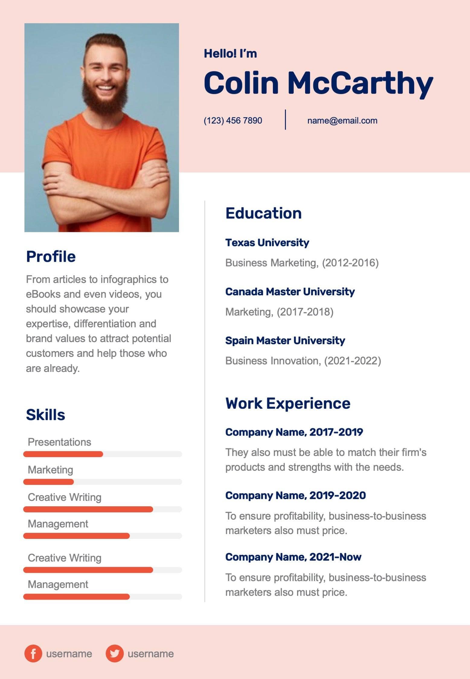 Light Orange Trending Resume Template Infografolio